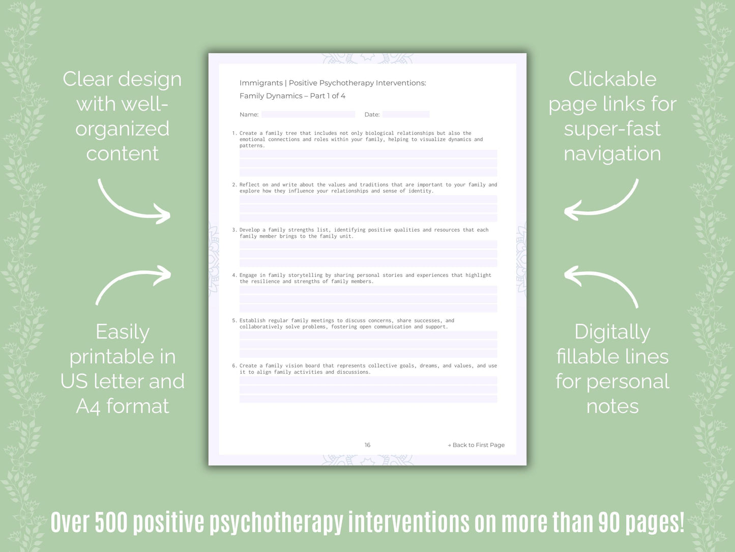 Immigrants Positive Psychotherapy Counseling Templates