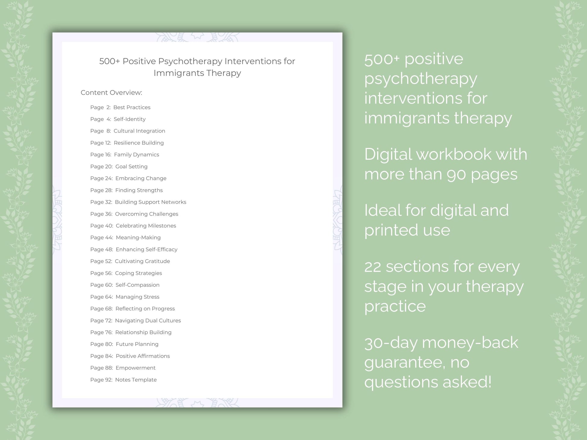 Immigrants Positive Psychotherapy Therapist Worksheets