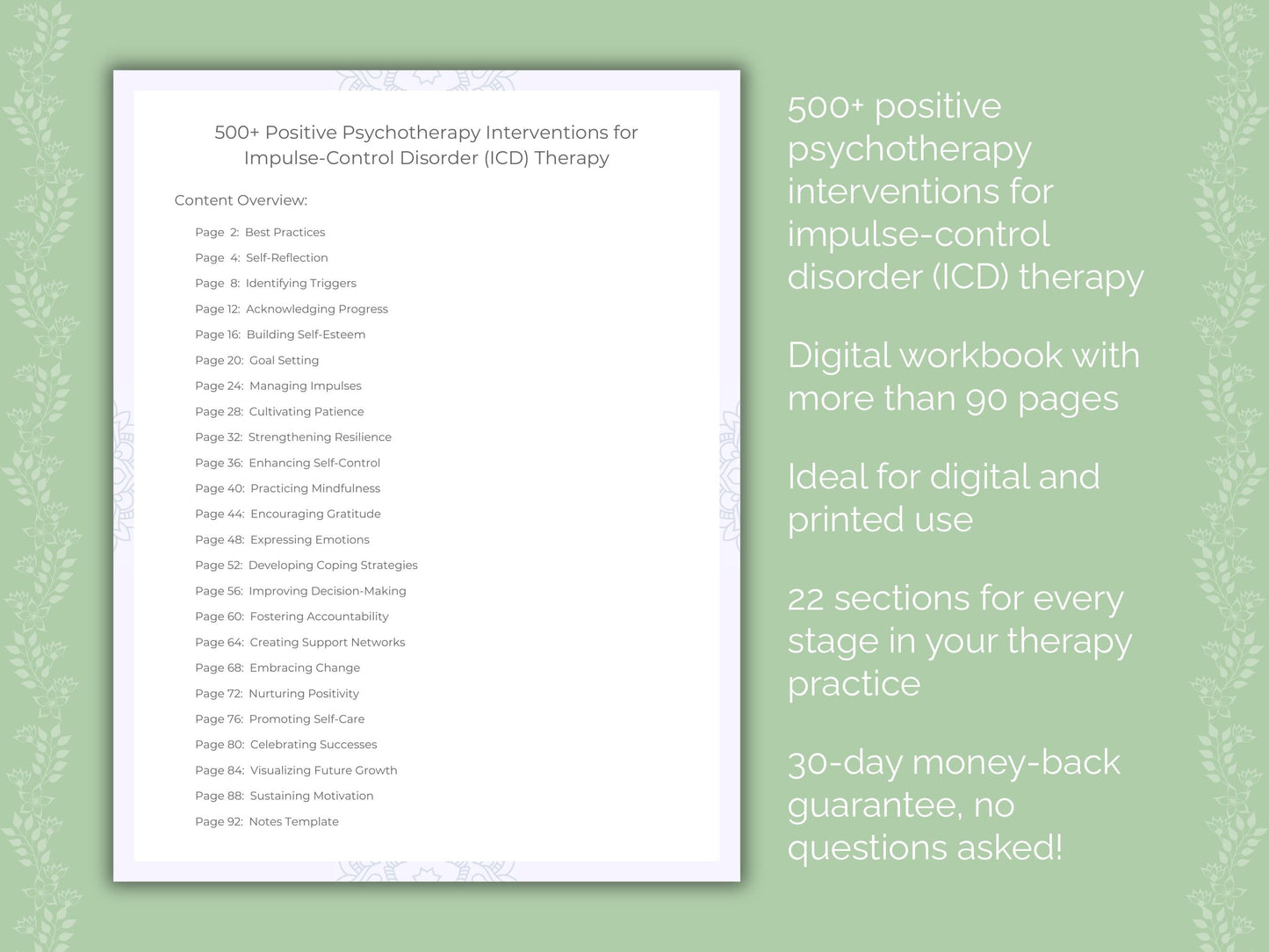 Impulse-Control Disorder (ICD) Positive Psychotherapy Therapist Worksheets