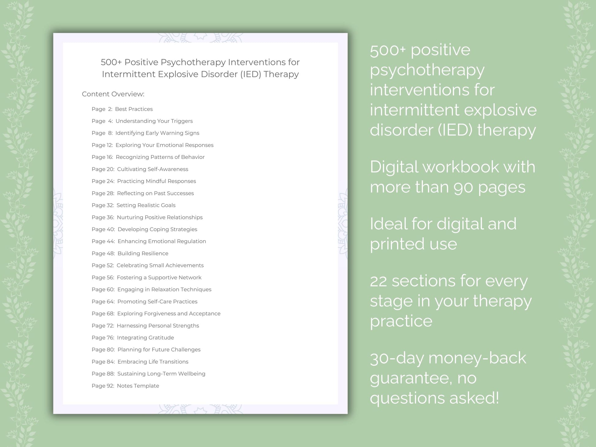 Intermittent Explosive Disorder (IED) Positive Psychotherapy Therapist Worksheets
