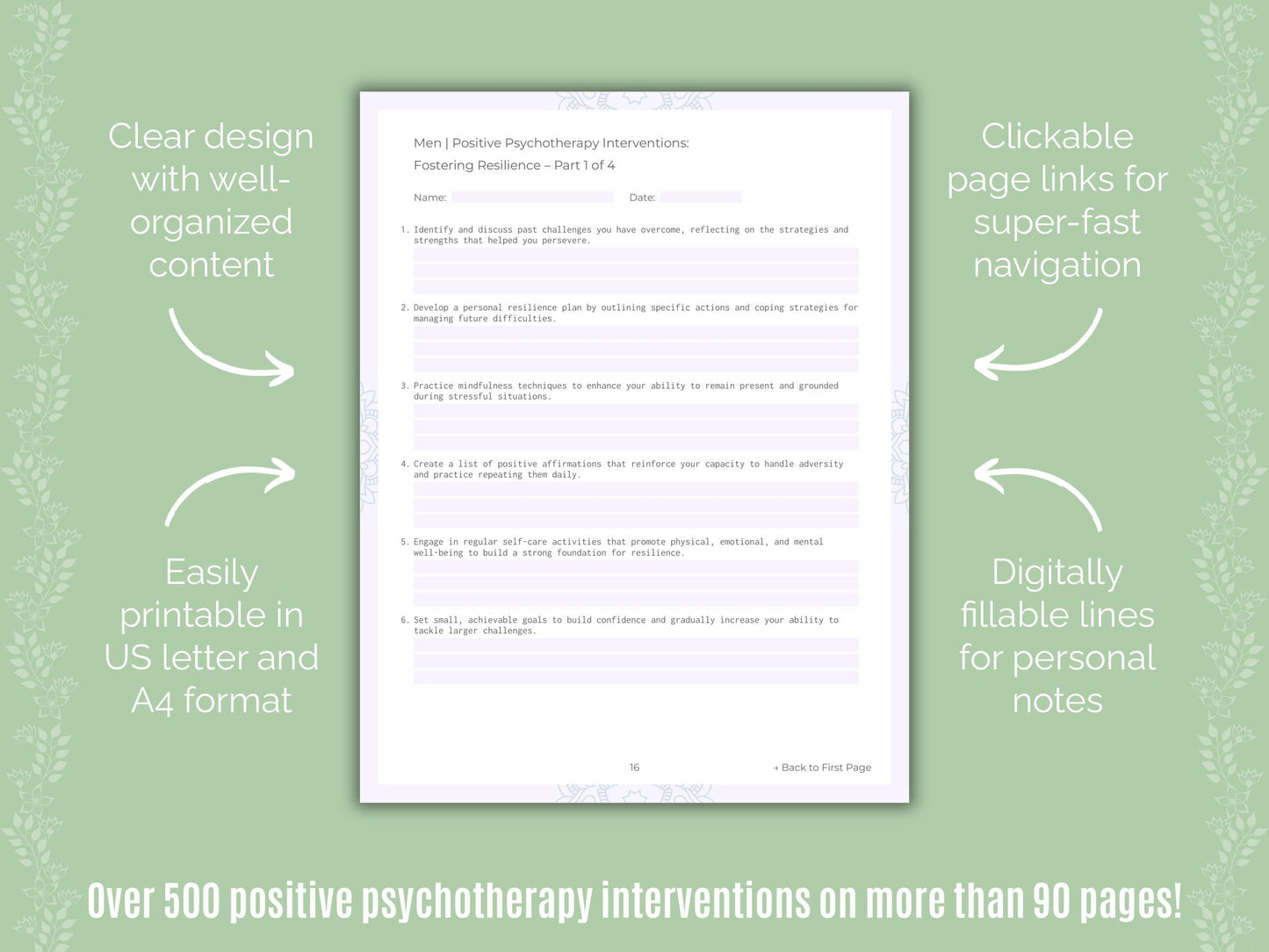 Men Positive Psychotherapy Counseling Templates