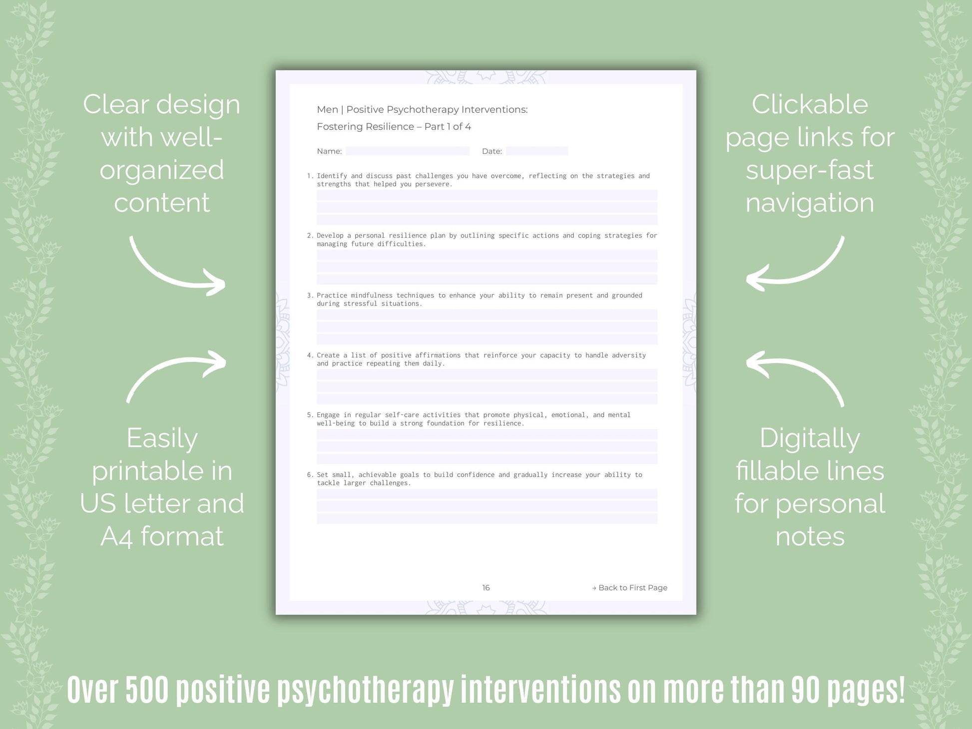 Men Positive Psychotherapy Counseling Templates