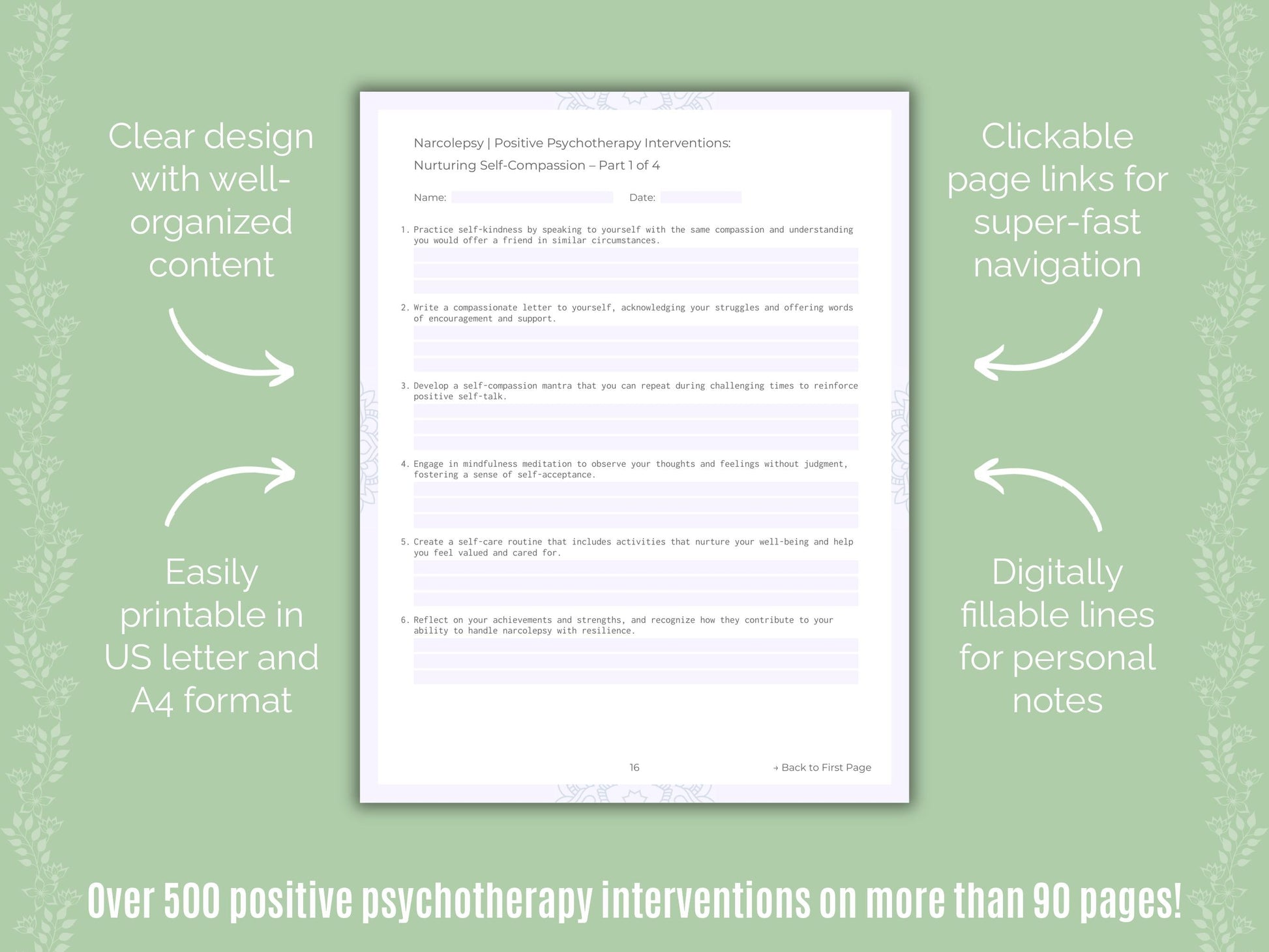 Narcolepsy Positive Psychotherapy Counseling Templates