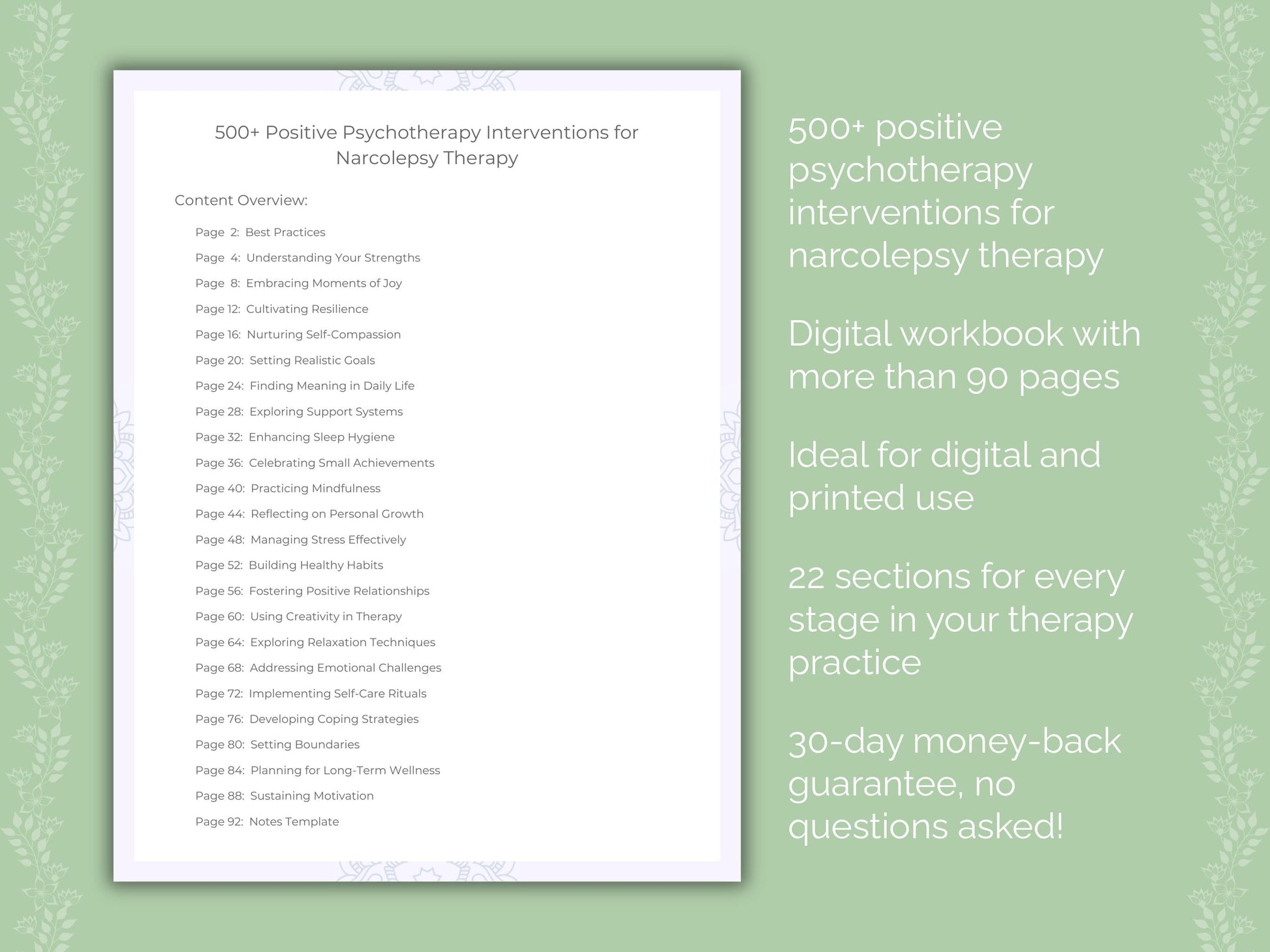 Narcolepsy Positive Psychotherapy Therapist Worksheets