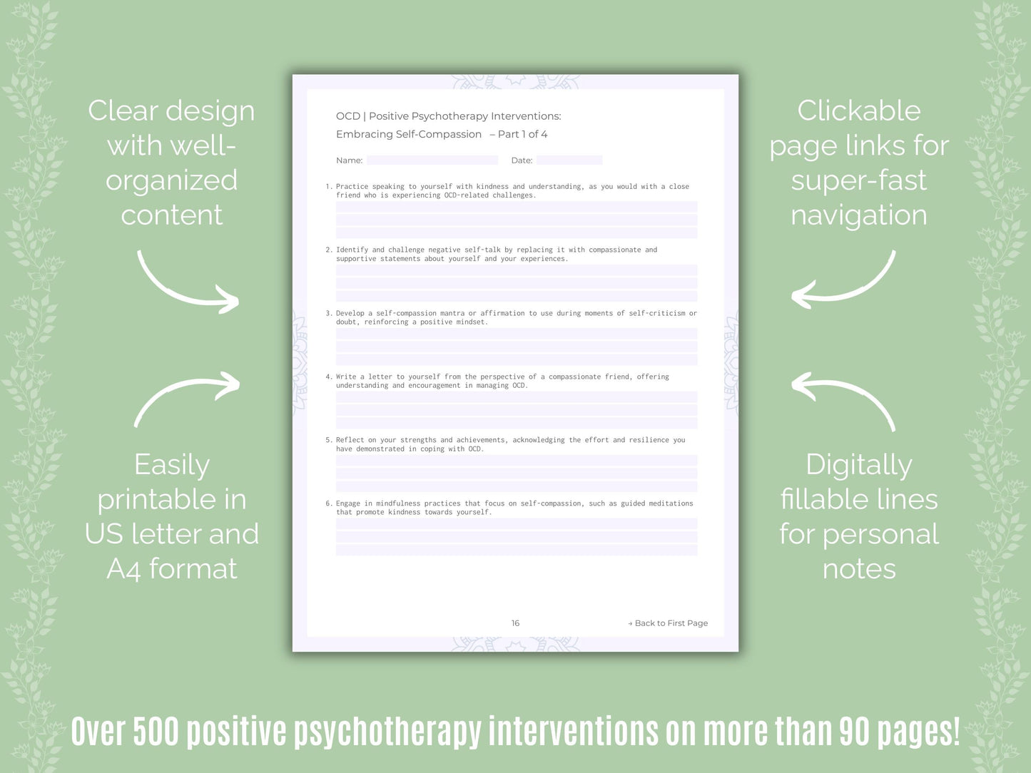 Obsessive-Compulsive Disorder (OCD) Positive Psychotherapy Counseling Templates