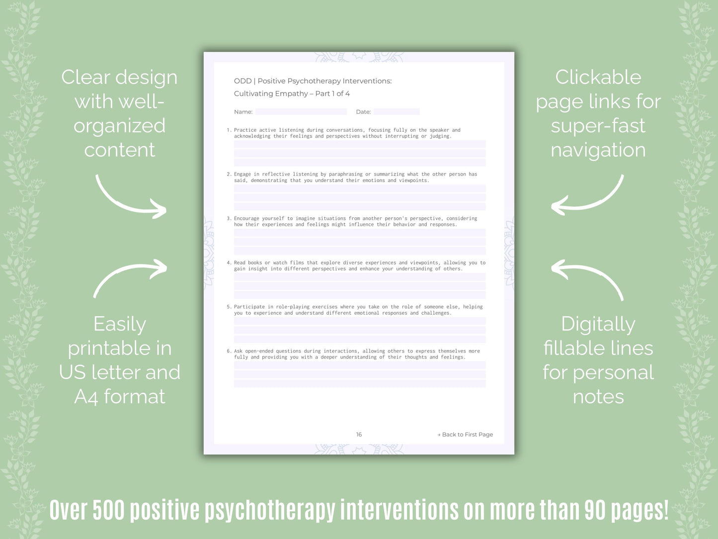 Oppositional Defiant Disorder (ODD) Positive Psychotherapy Counseling Templates