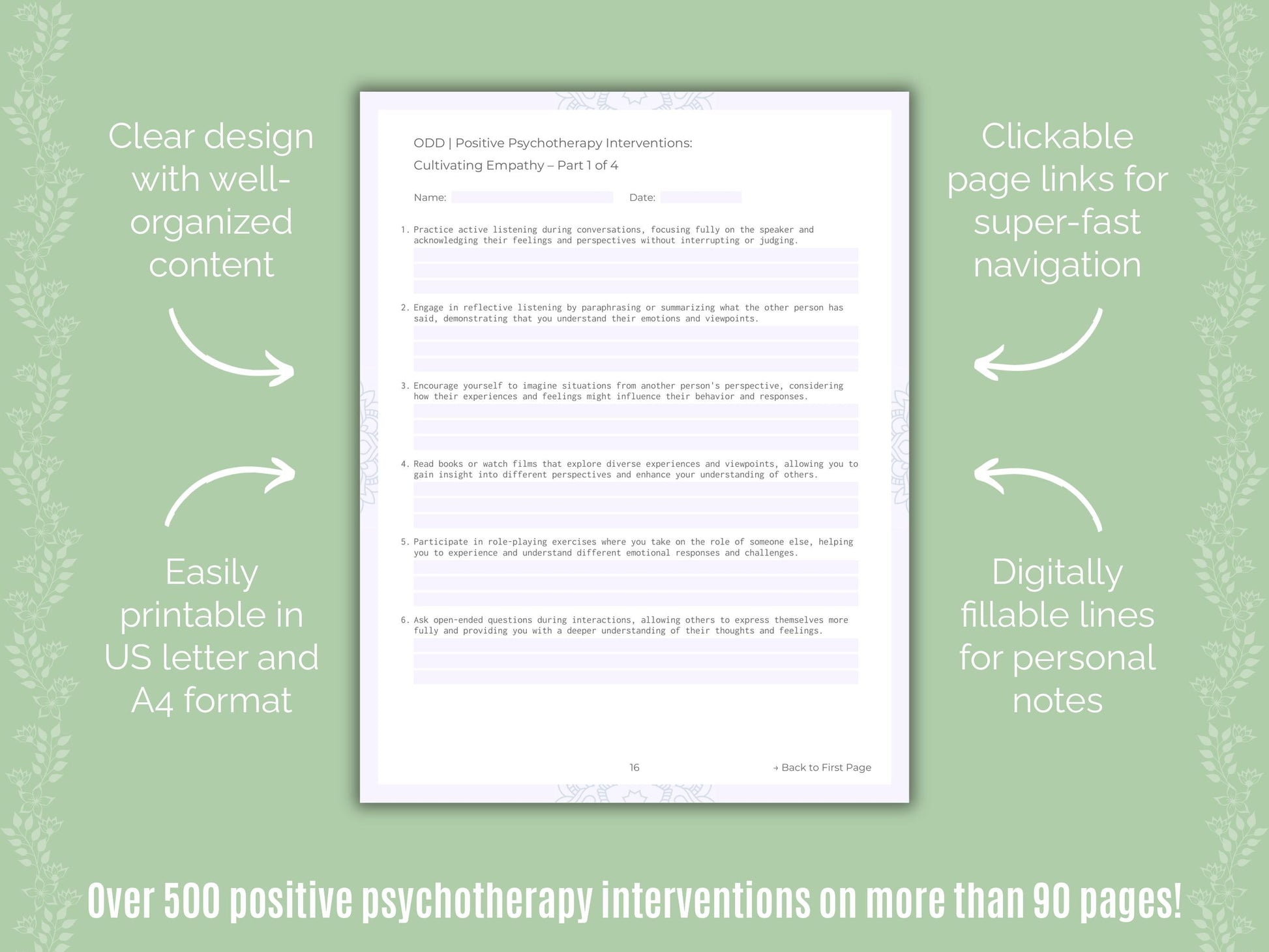 Oppositional Defiant Disorder (ODD) Positive Psychotherapy Counseling Templates