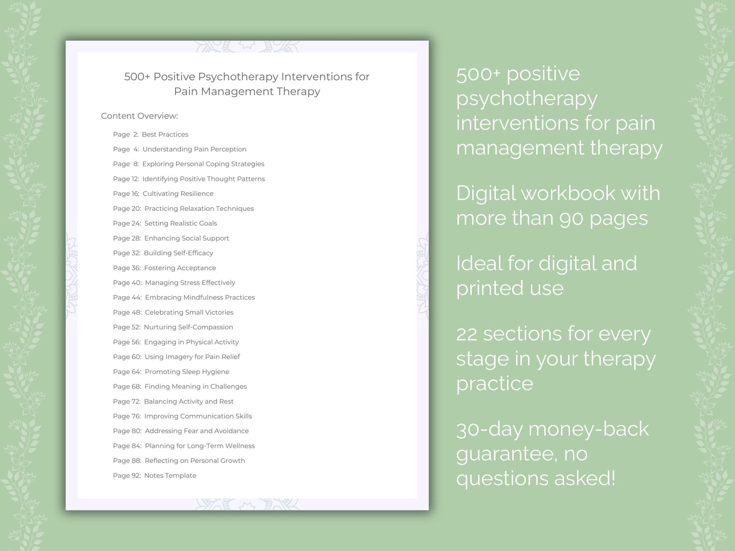 Pain Management Positive Psychotherapy Therapist Worksheets