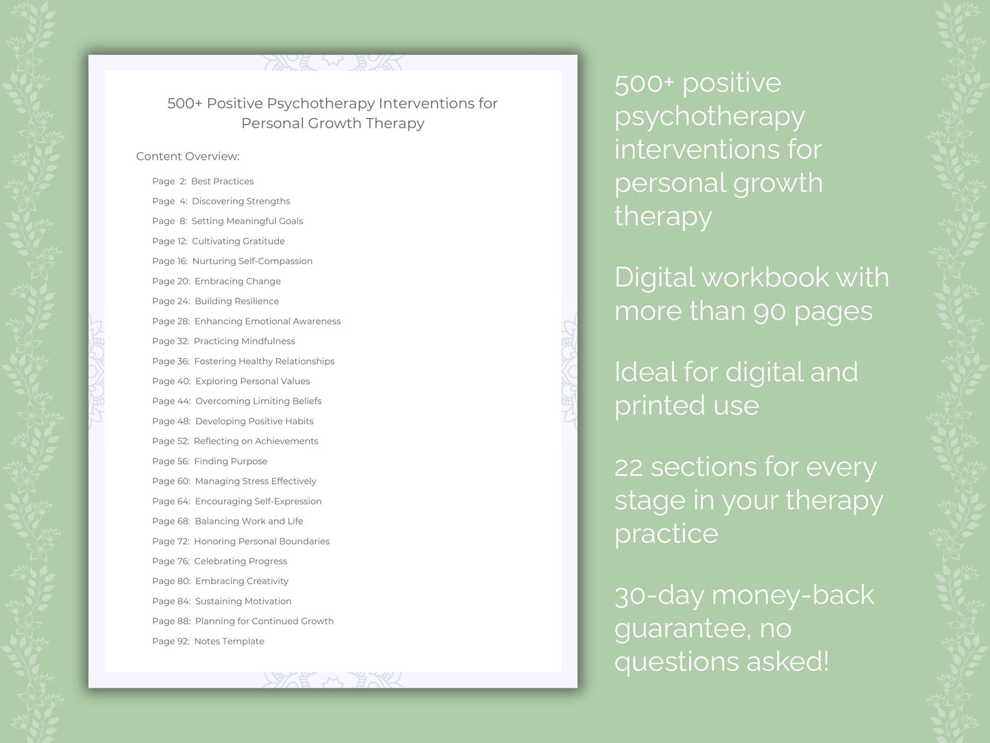 Personal Growth Positive Psychotherapy Therapist Worksheets