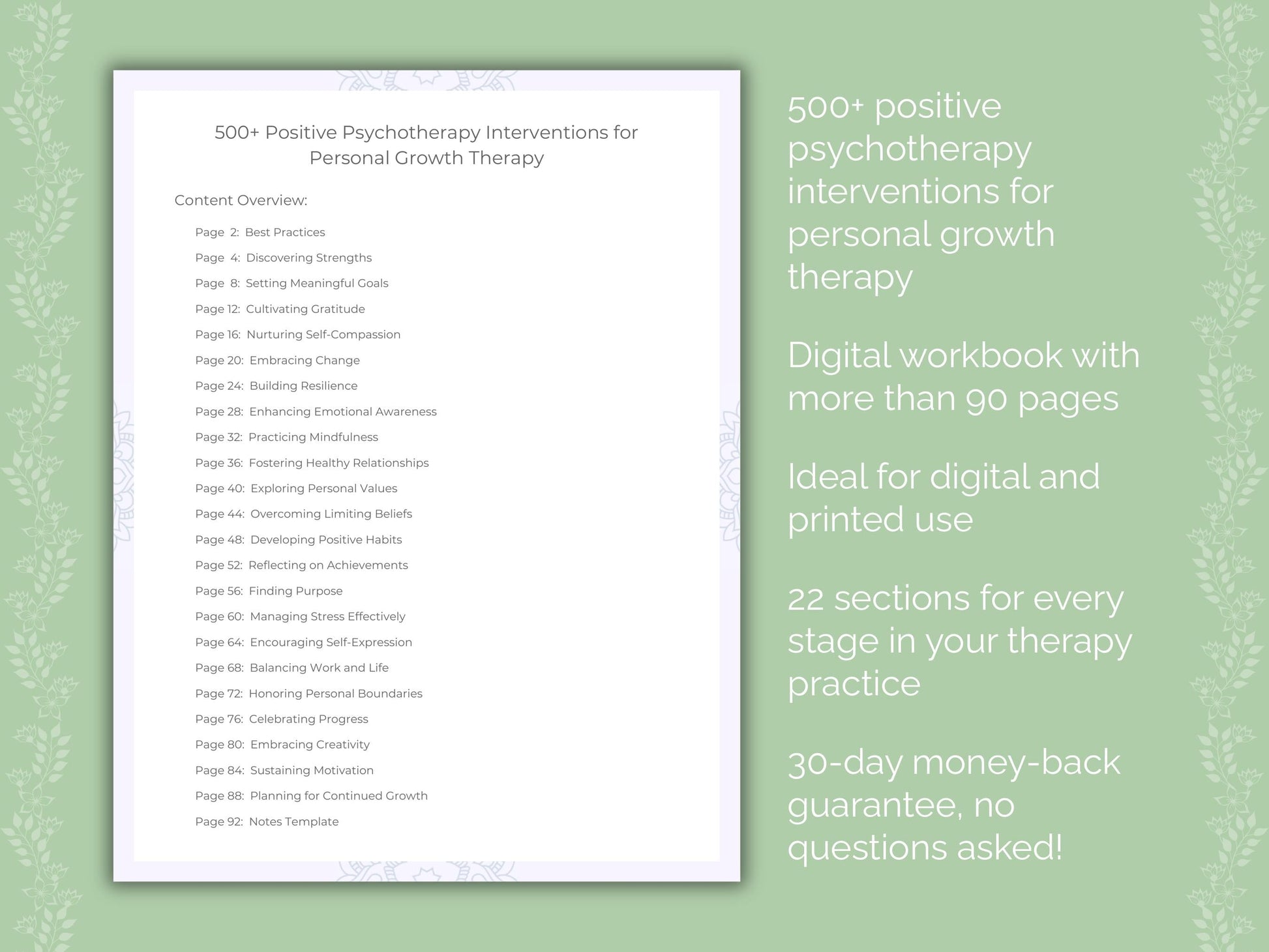 Personal Growth Positive Psychotherapy Therapist Worksheets