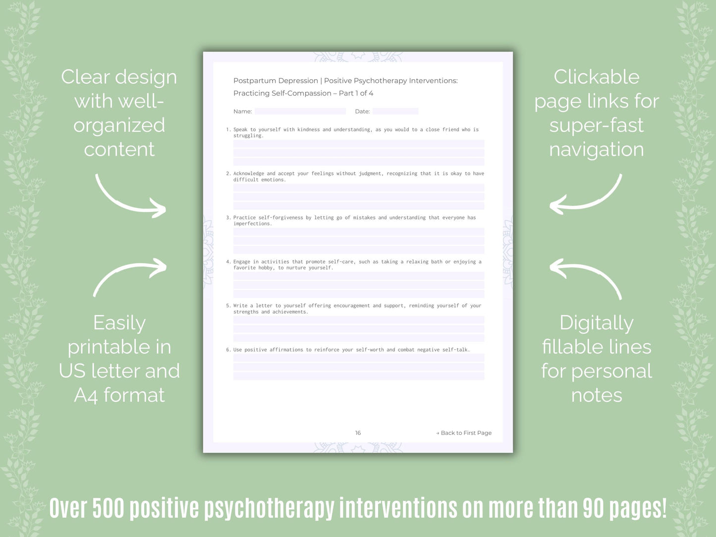 Postpartum Depression Positive Psychotherapy Counseling Templates