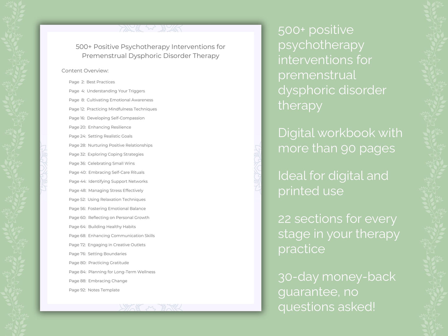 Premenstrual Dysphoric Disorder Positive Psychotherapy Therapist Worksheets