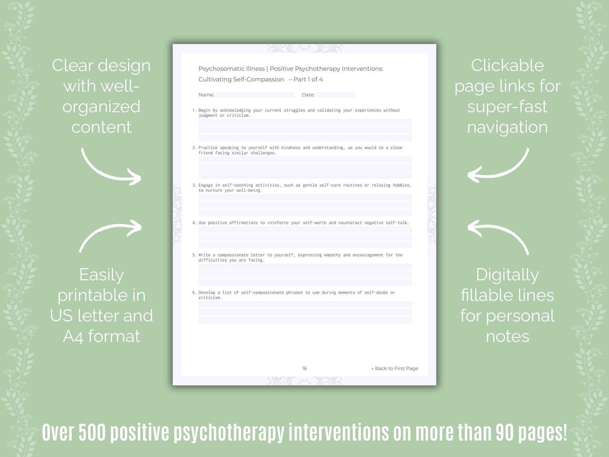 Psychosomatic Illness Positive Psychotherapy Counseling Templates