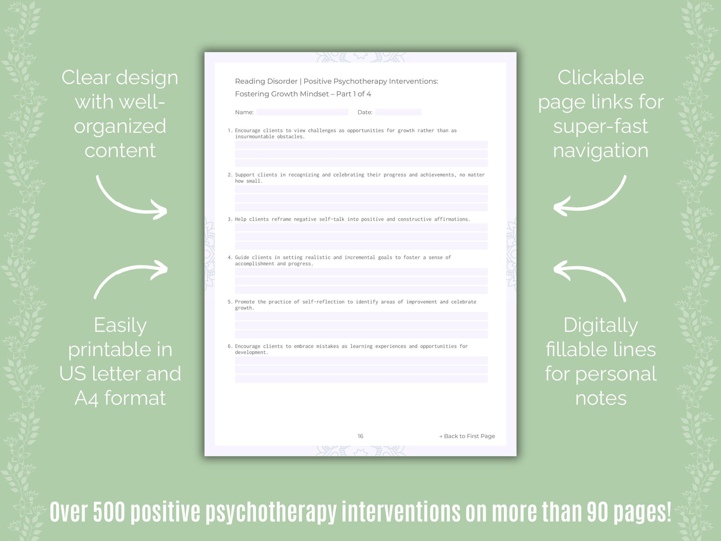 Reading Disorder Positive Psychotherapy Counseling Templates