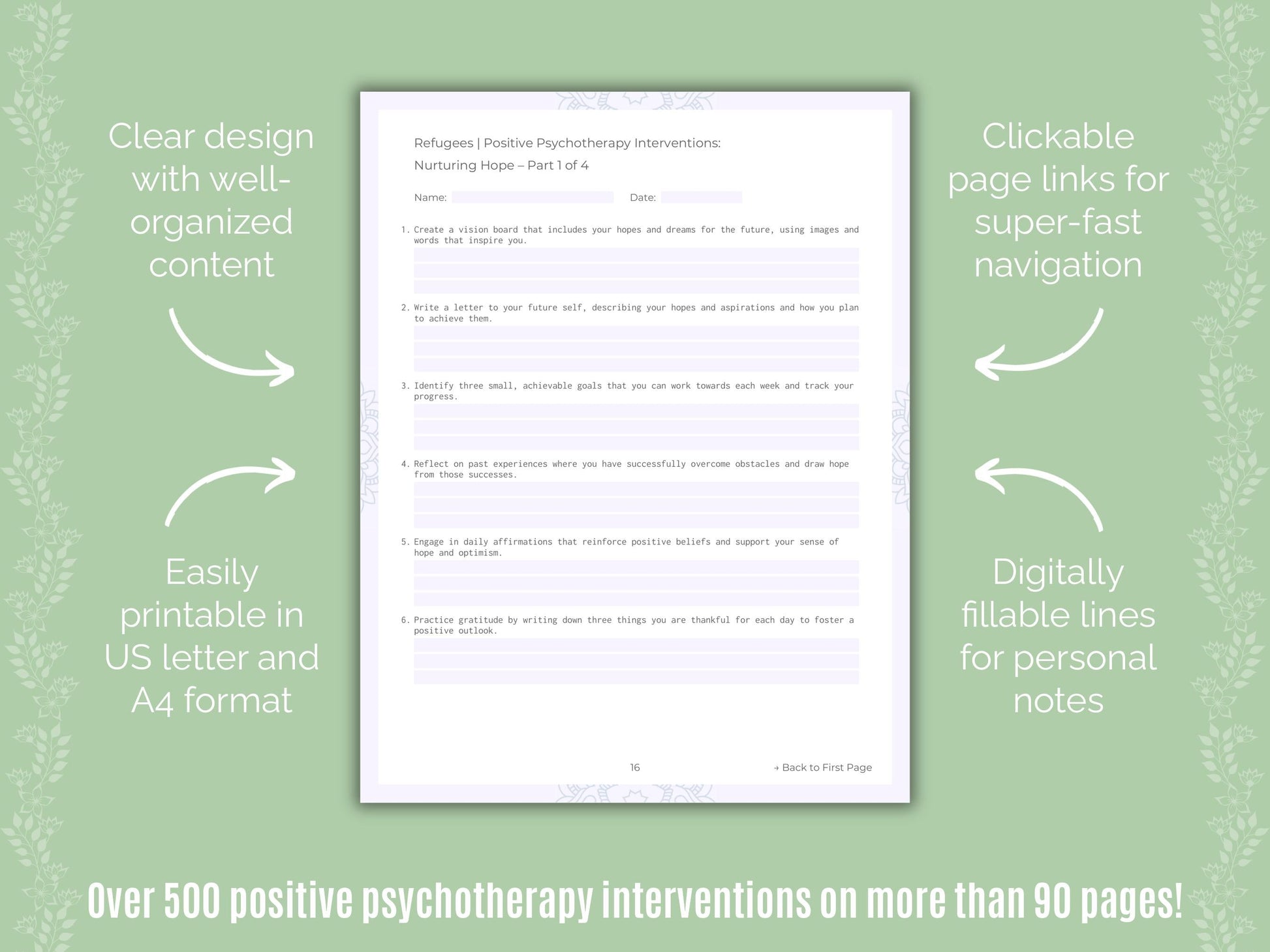 Refugees Positive Psychotherapy Counseling Templates