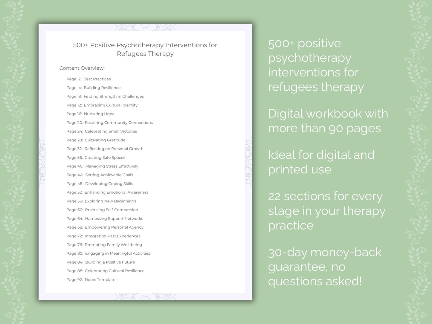 Refugees Positive Psychotherapy Therapist Worksheets