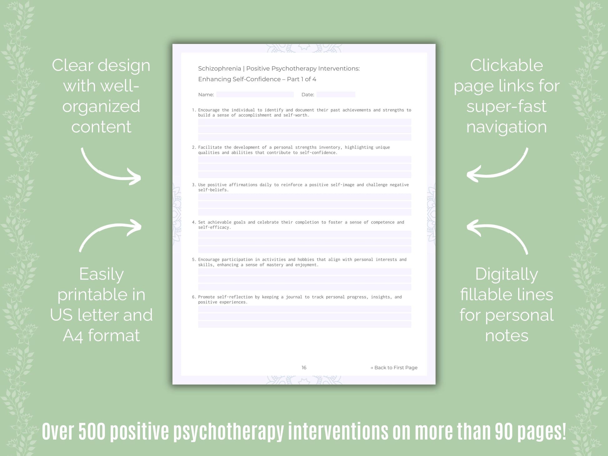 Schizophrenia Positive Psychotherapy Counseling Templates