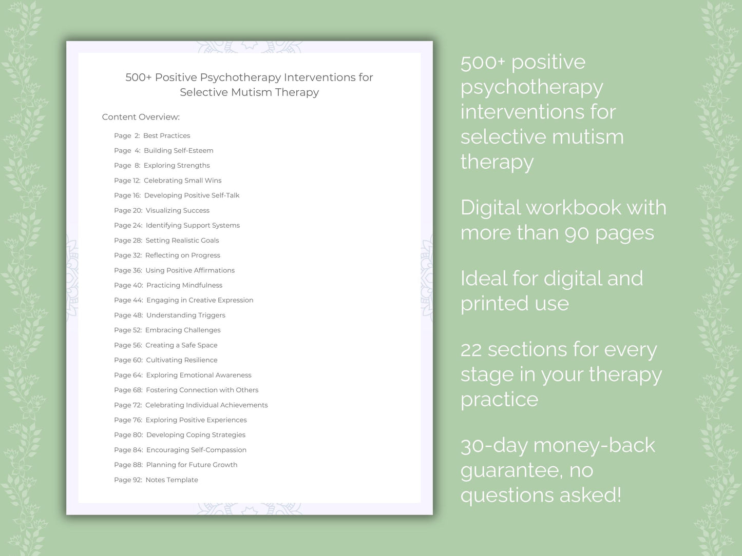 Selective Mutism Positive Psychotherapy Therapist Worksheets