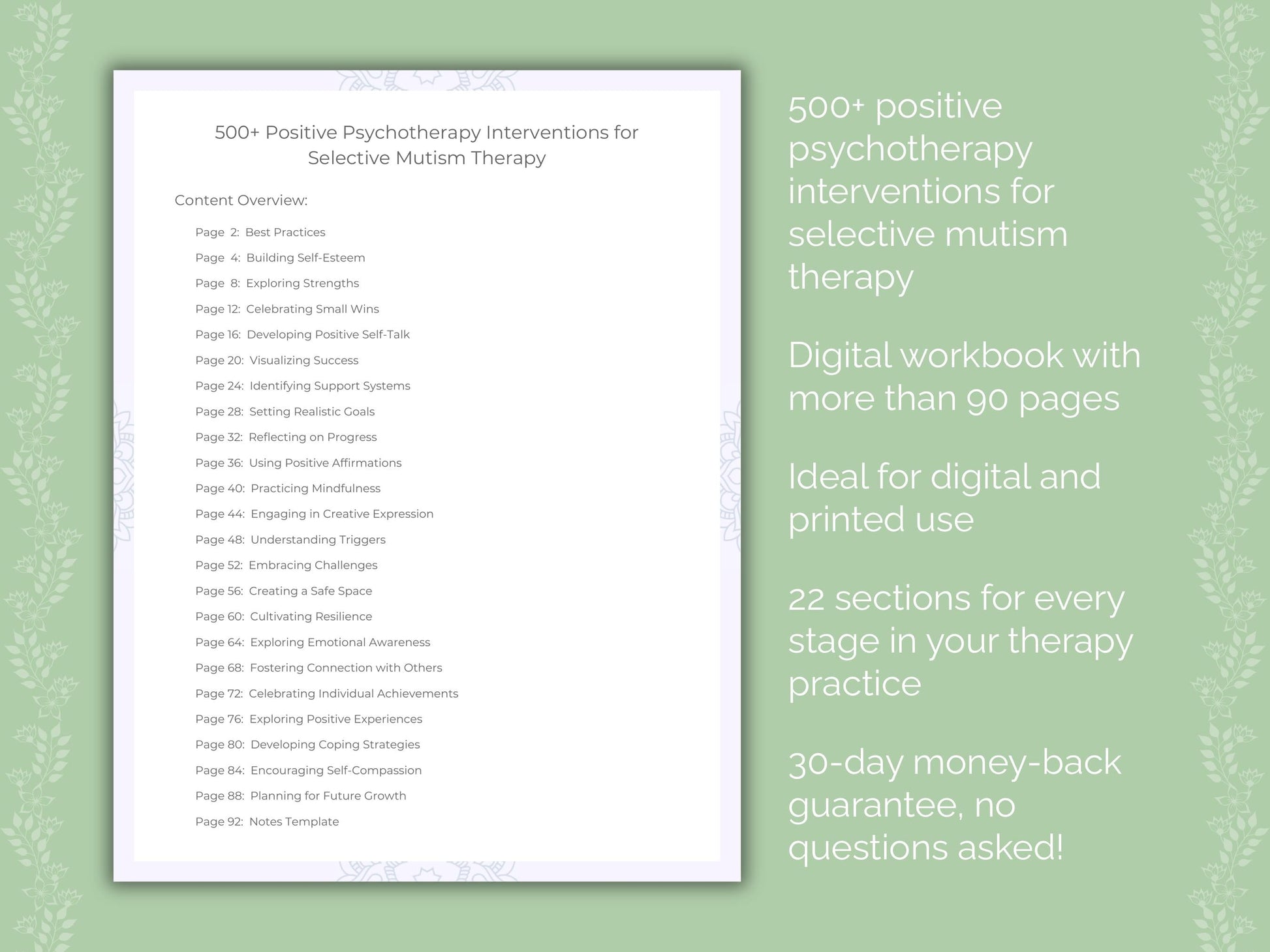 Selective Mutism Positive Psychotherapy Therapist Worksheets