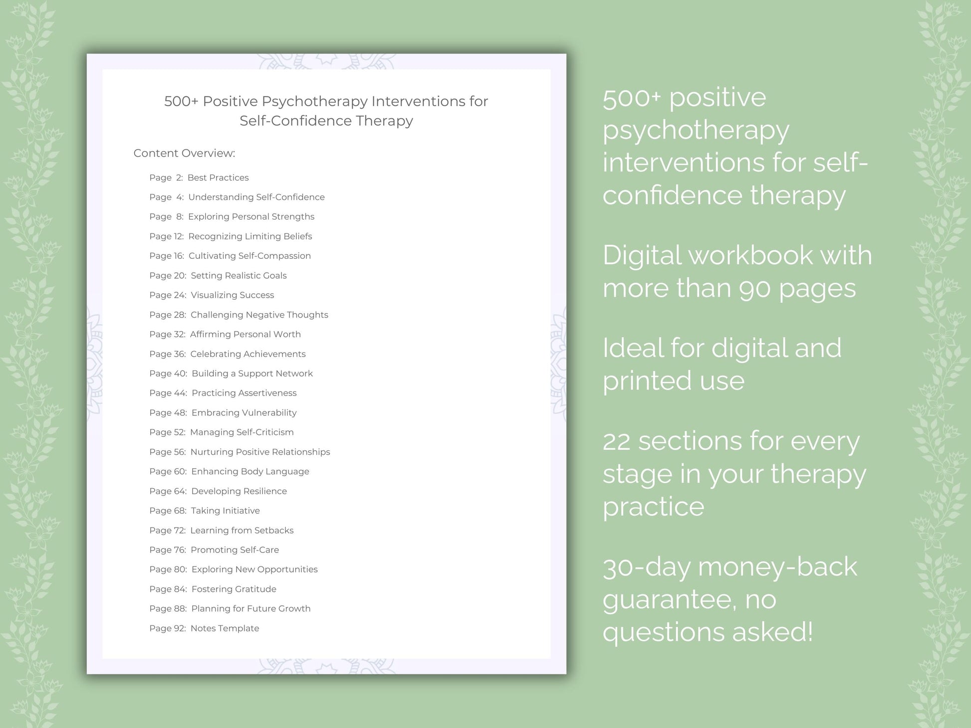 Self-Confidence Positive Psychotherapy Therapist Worksheets