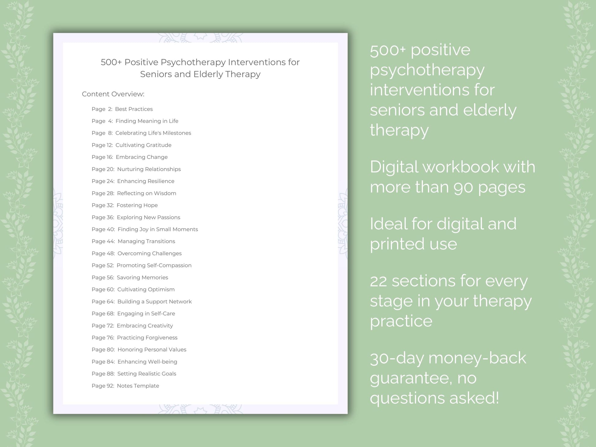 Seniors and Elderly Positive Psychotherapy Therapist Worksheets