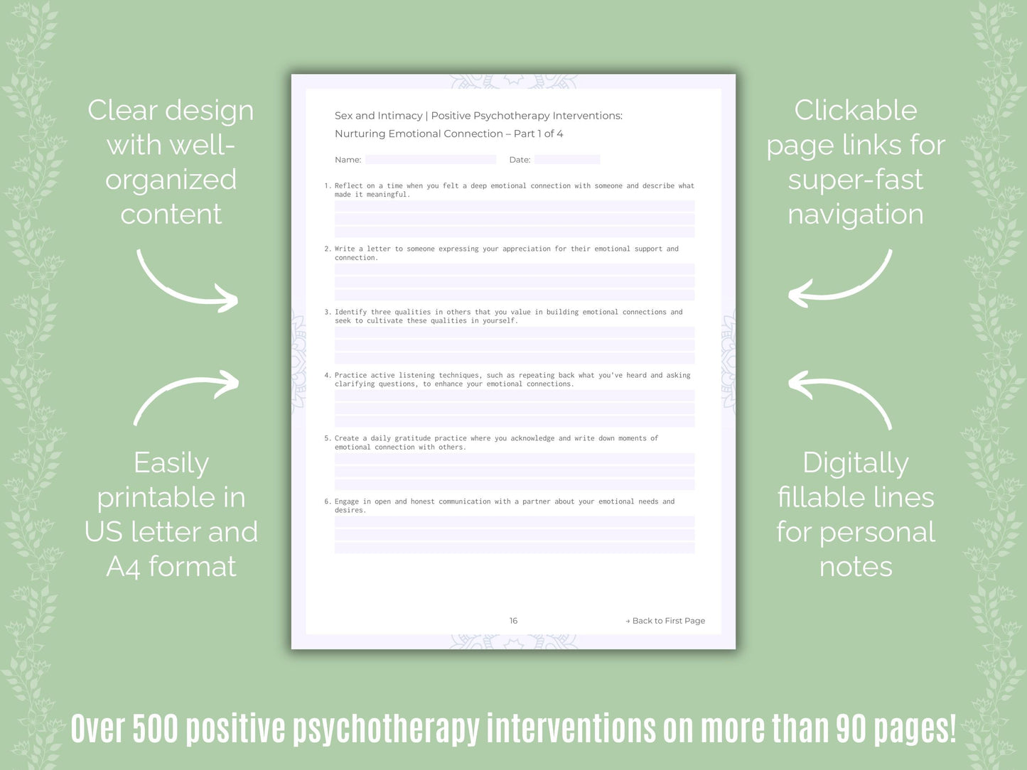 Sex and Intimacy Positive Psychotherapy Counseling Templates