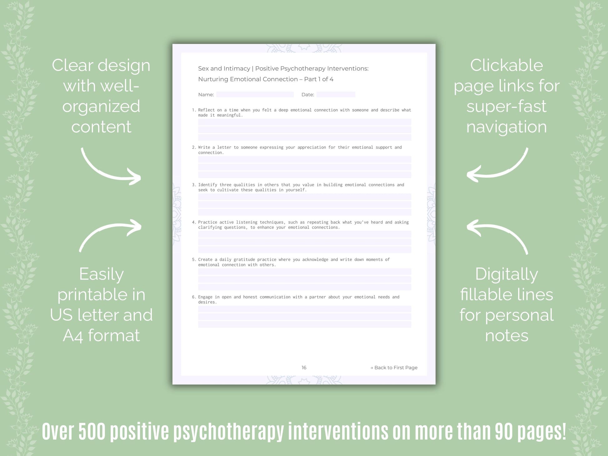 Sex and Intimacy Positive Psychotherapy Counseling Templates