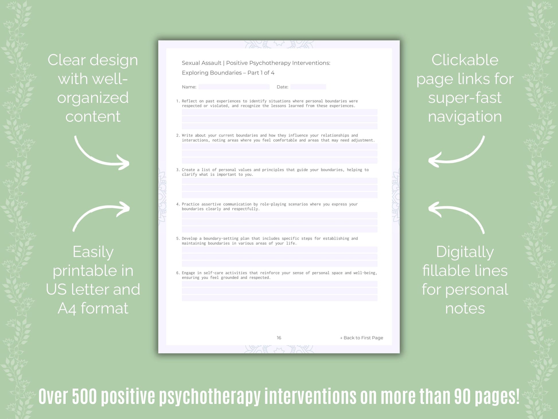 Sexual Assault Positive Psychotherapy Counseling Templates