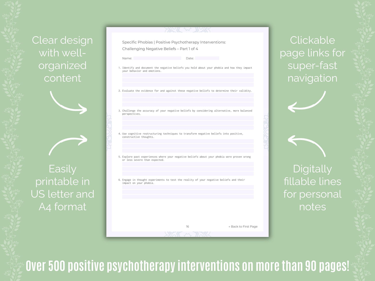 Specific Phobias Positive Psychotherapy Counseling Templates