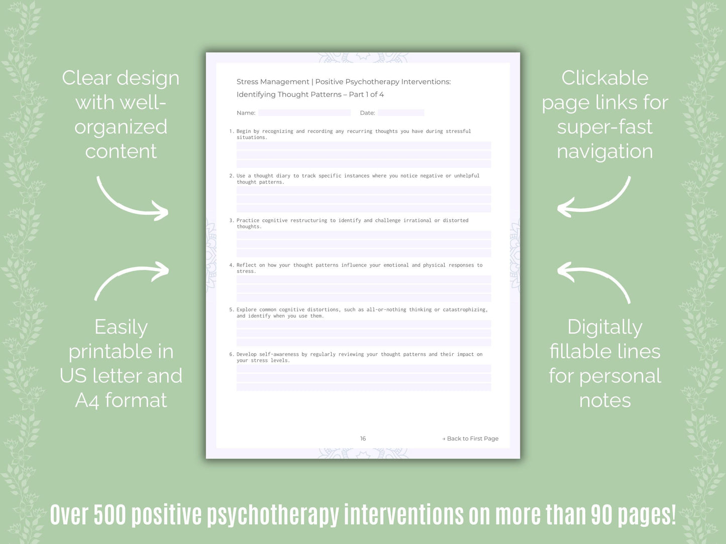 Stress Management Positive Psychotherapy Counseling Templates