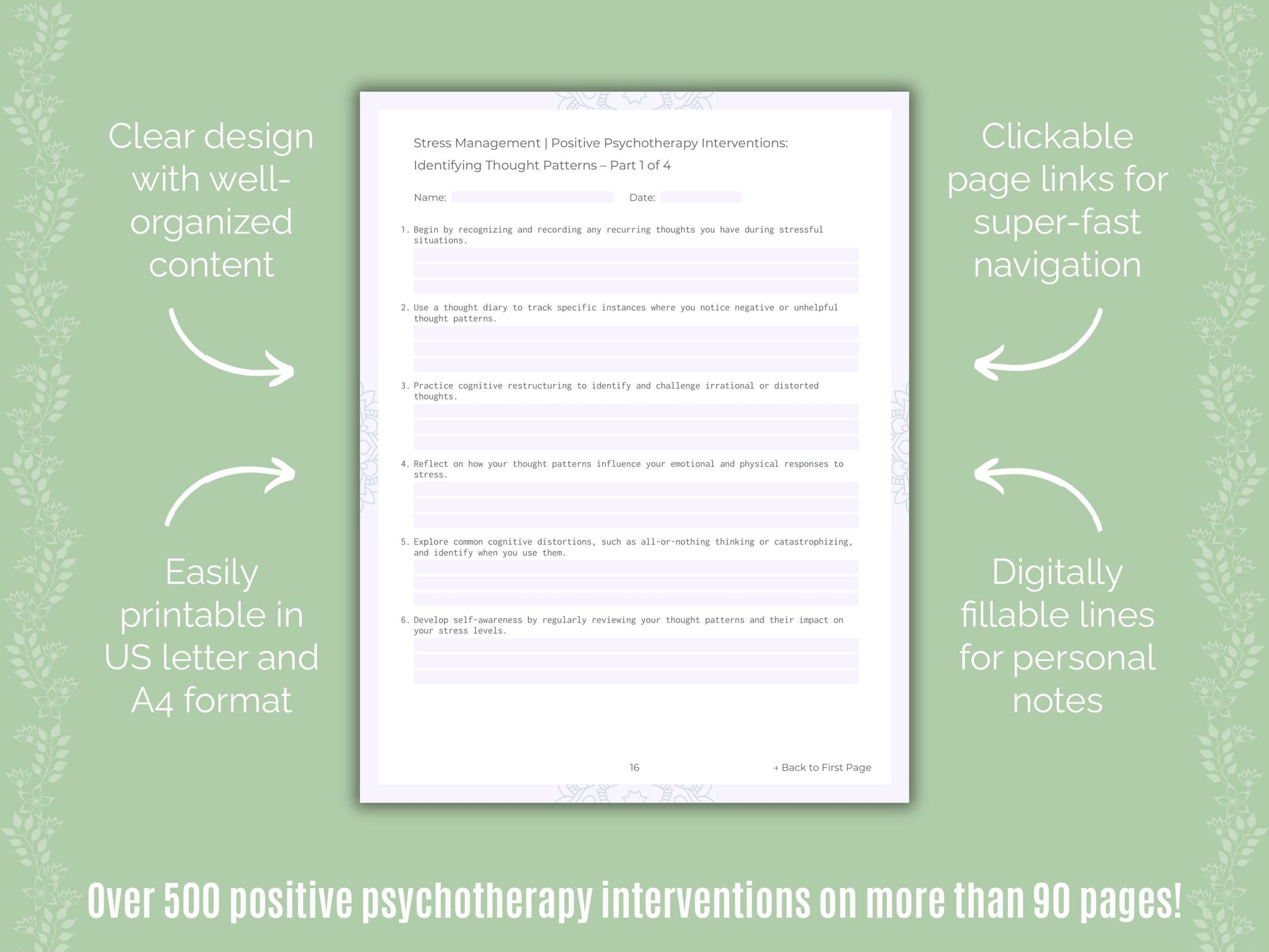 Stress Management Positive Psychotherapy Counseling Templates