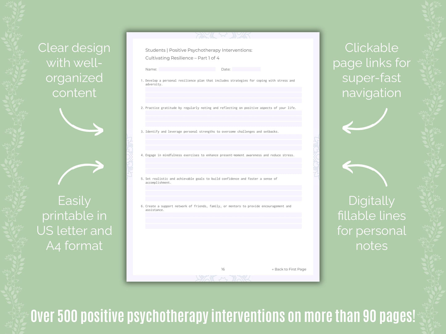 Students Positive Psychotherapy Counseling Templates