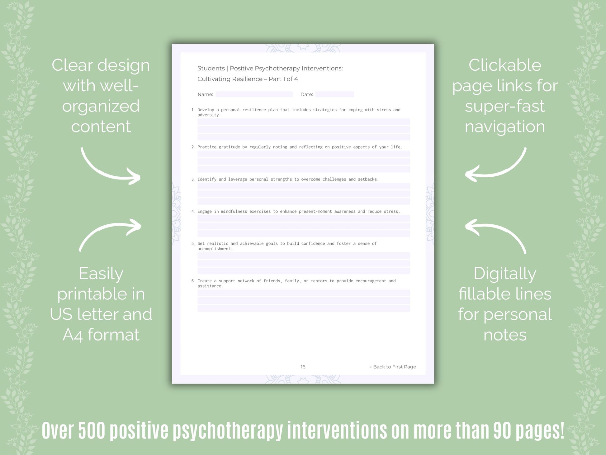 Students Positive Psychotherapy Counseling Templates