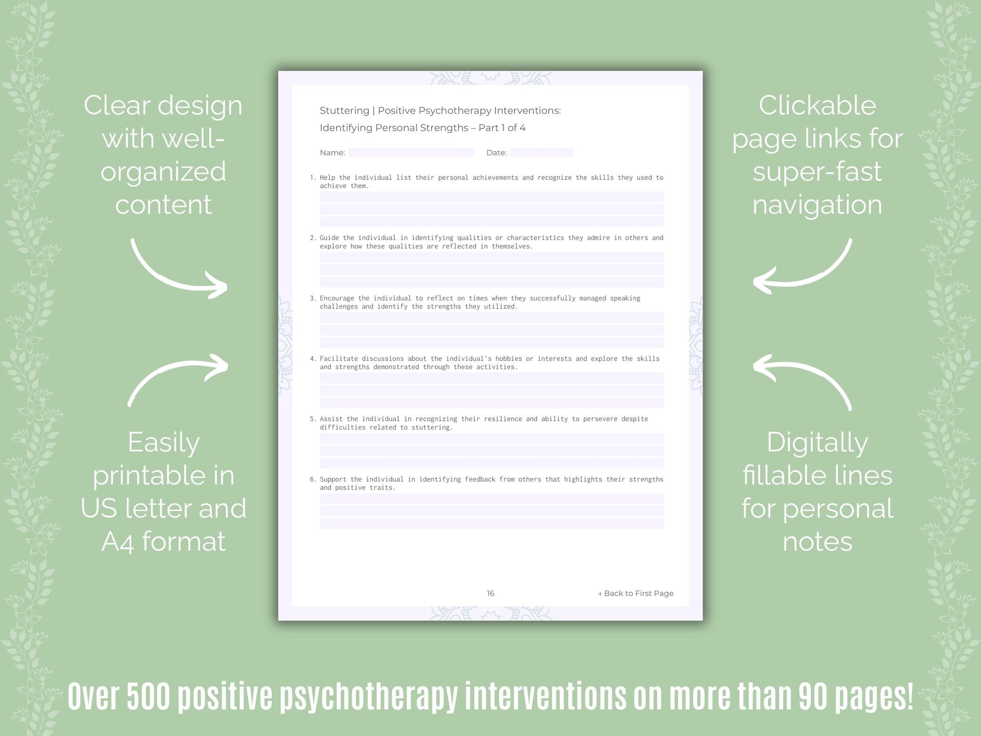 Stuttering Positive Psychotherapy Counseling Templates