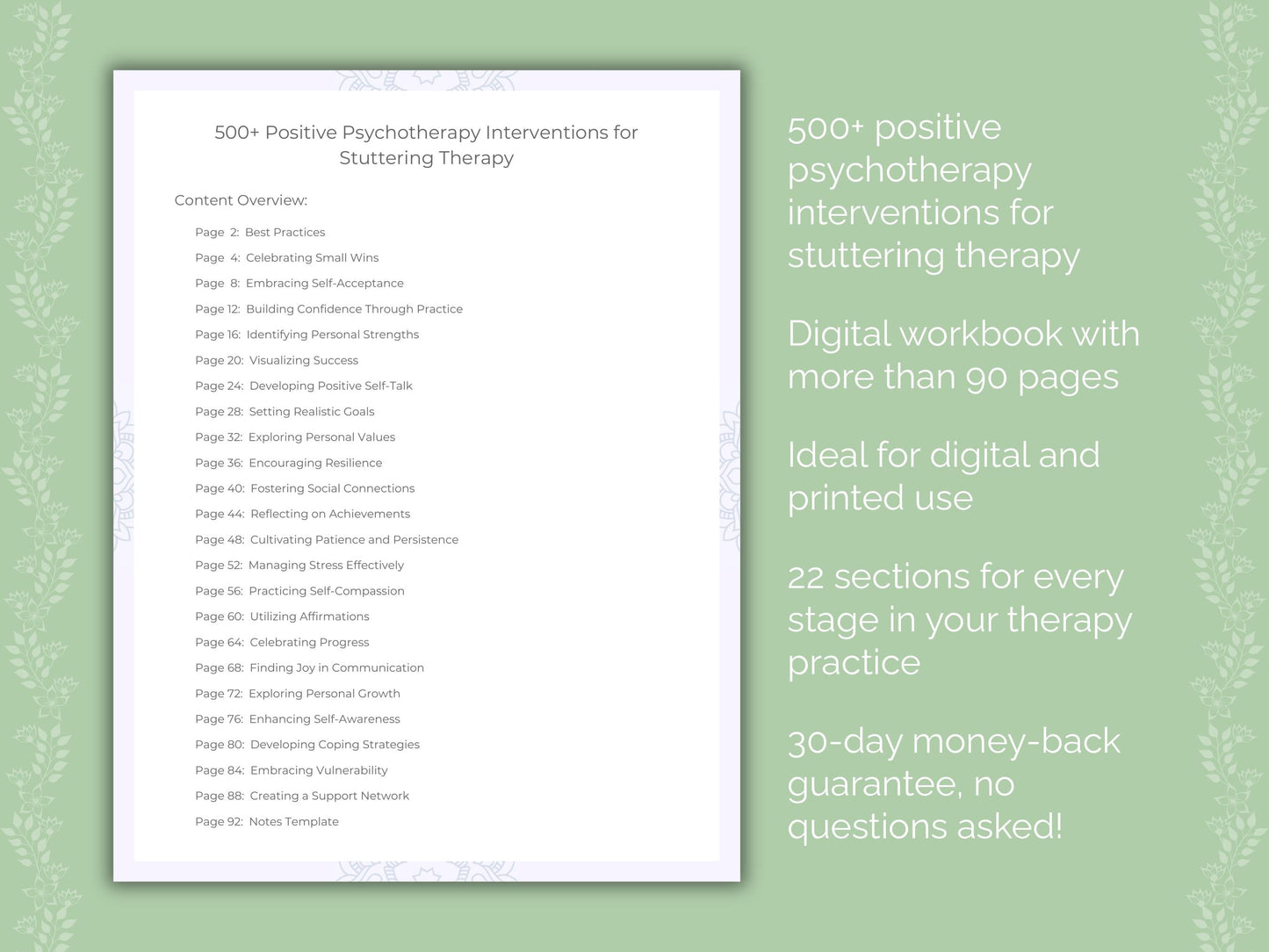 Stuttering Positive Psychotherapy Therapist Worksheets