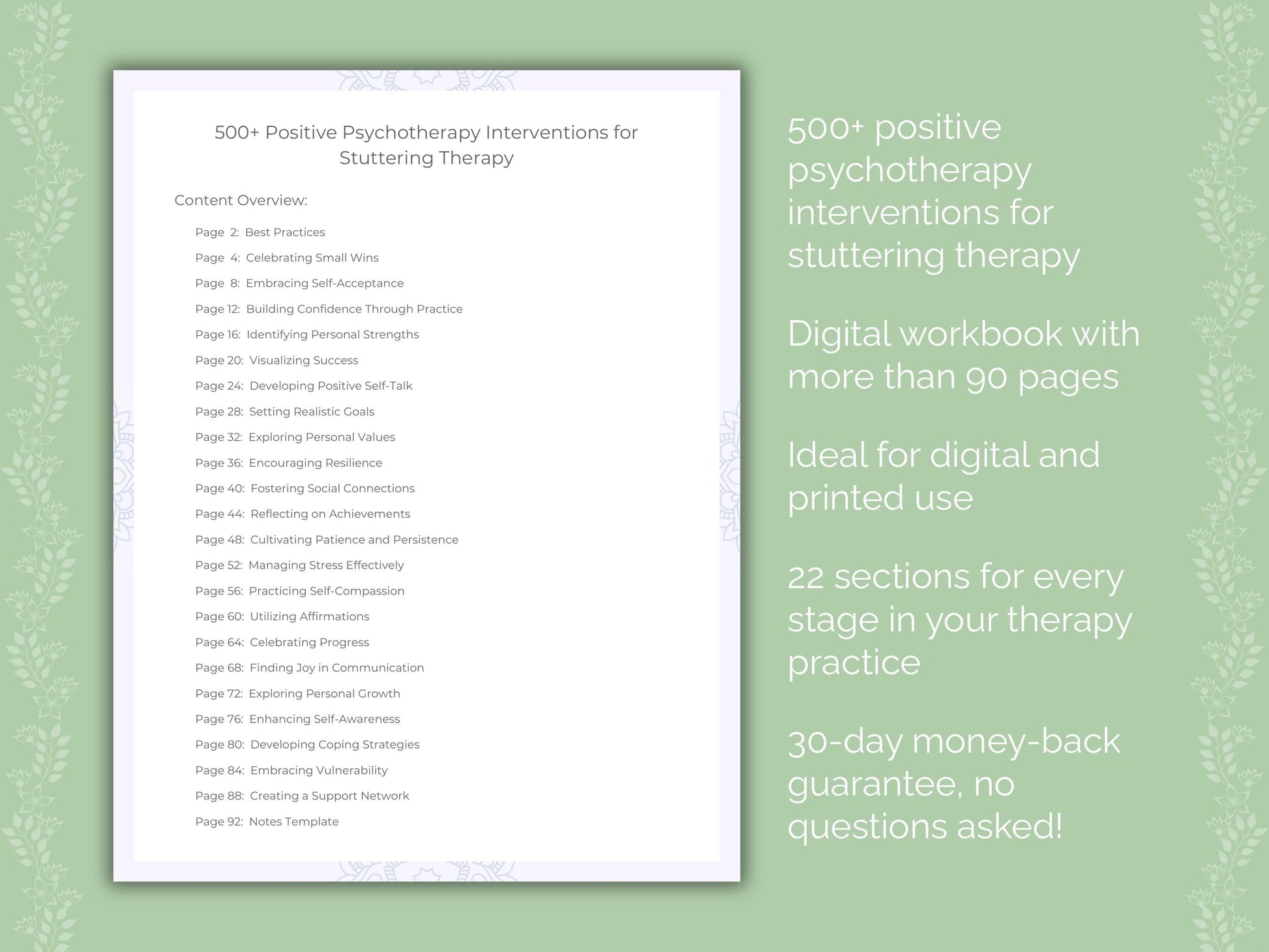 Stuttering Positive Psychotherapy Therapist Worksheets