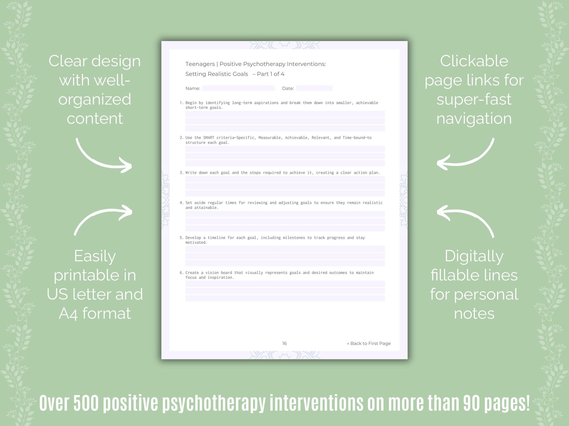Teenagers Positive Psychotherapy Counseling Templates