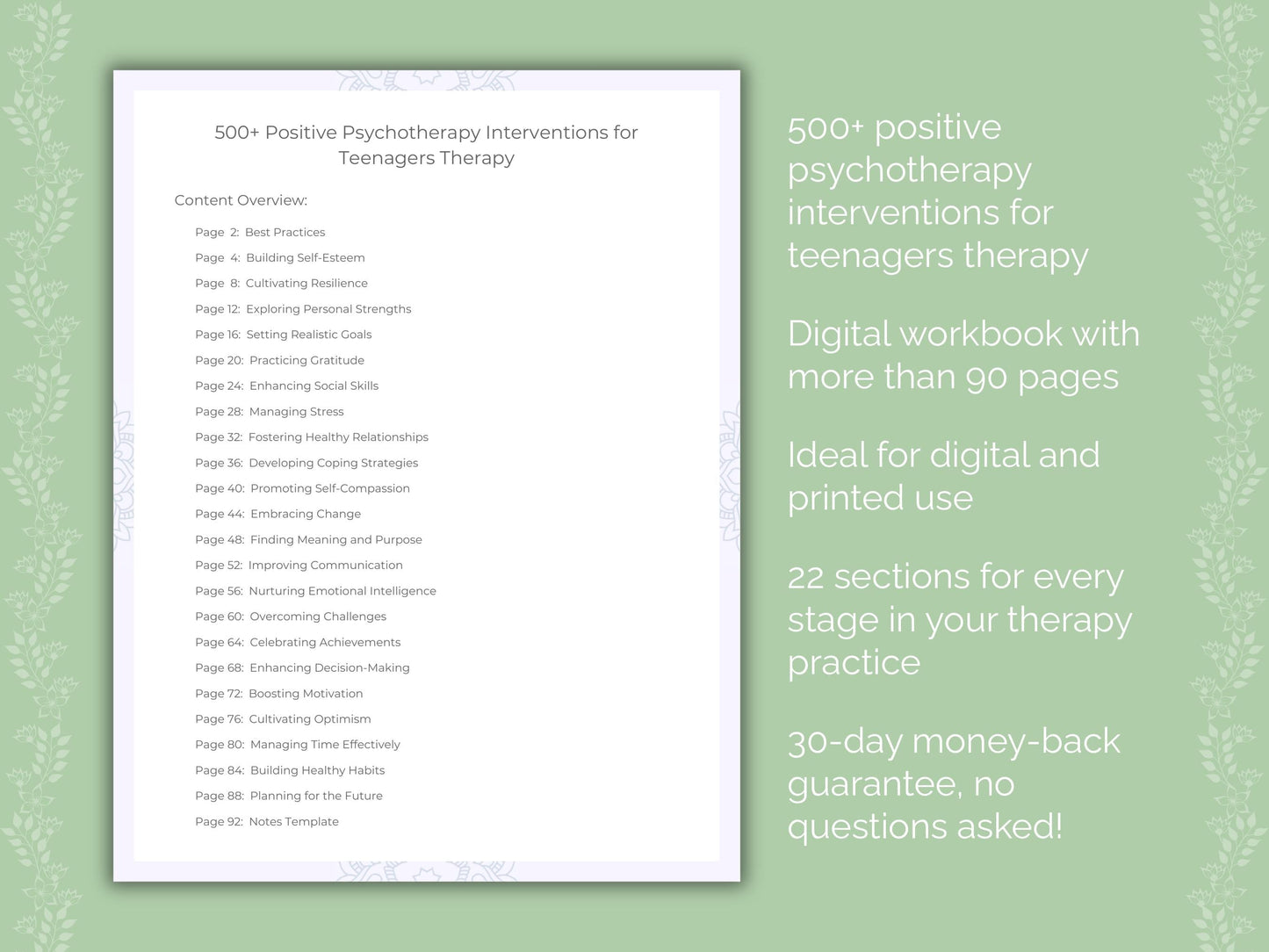 Teenagers Positive Psychotherapy Therapist Worksheets