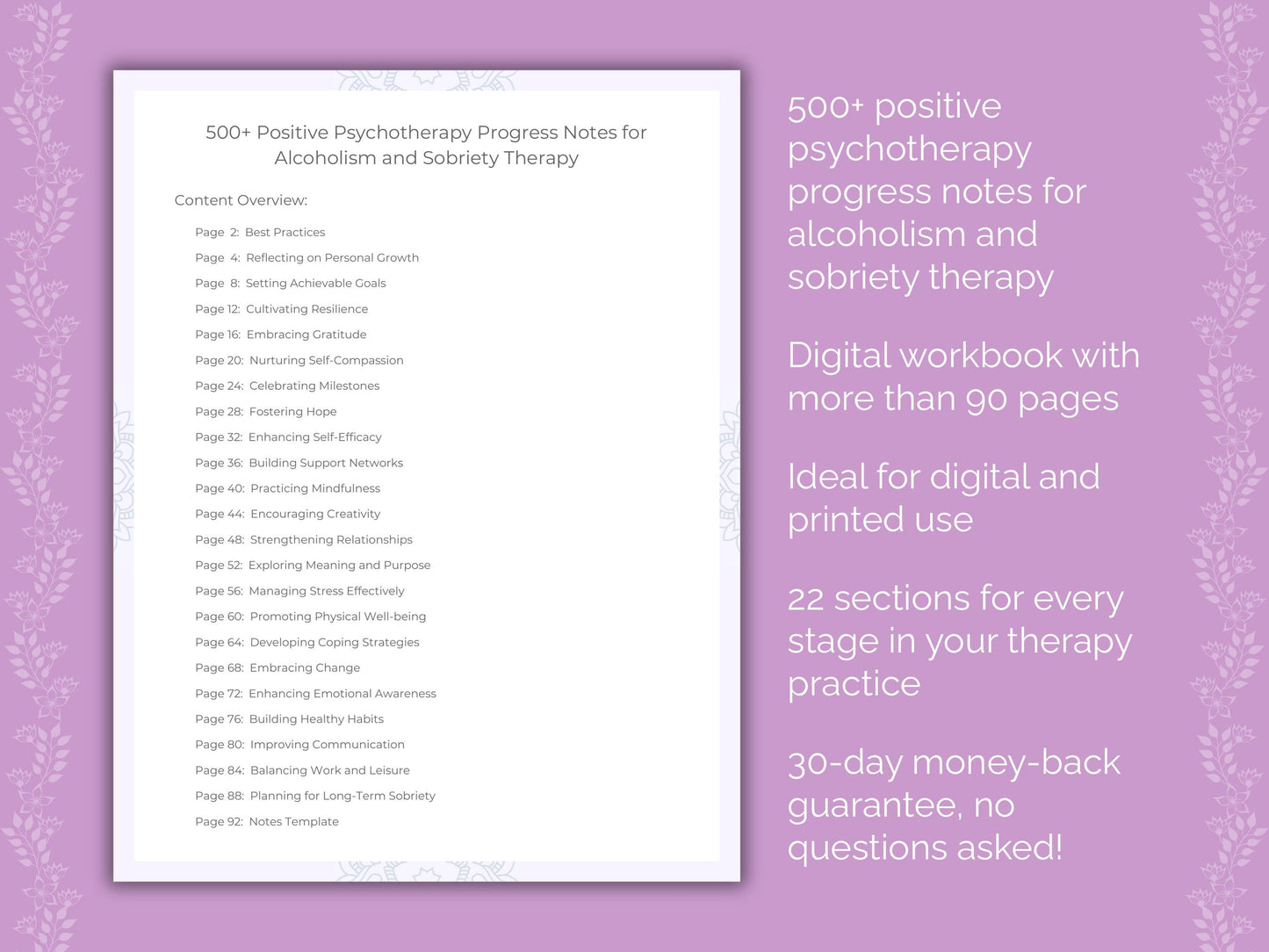 Alcoholism and Sobriety Positive Psychotherapy Therapist Worksheets