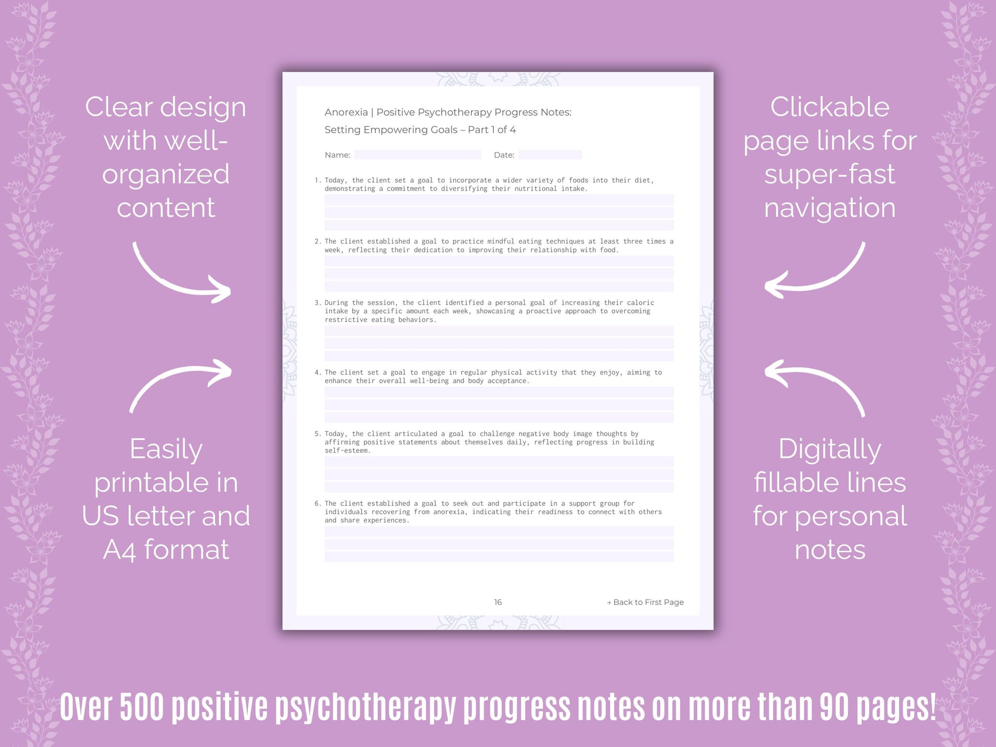 Anorexia Positive Psychotherapy Counseling Templates