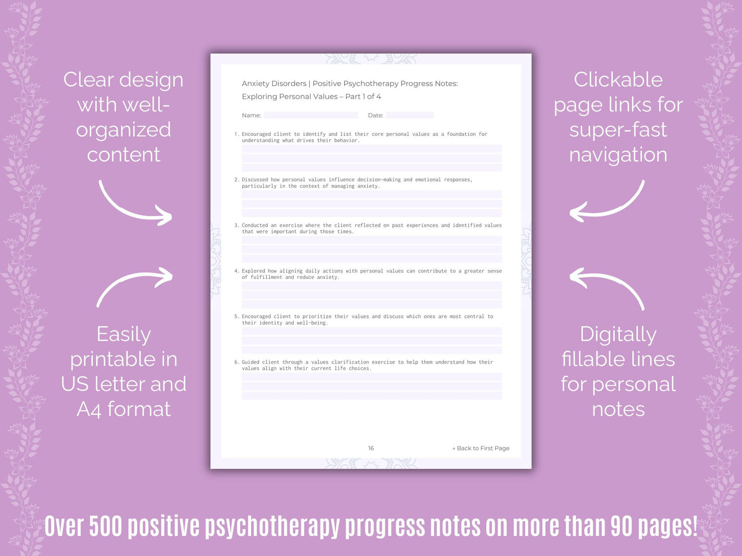 Anxiety Disorders Positive Psychotherapy Counseling Templates