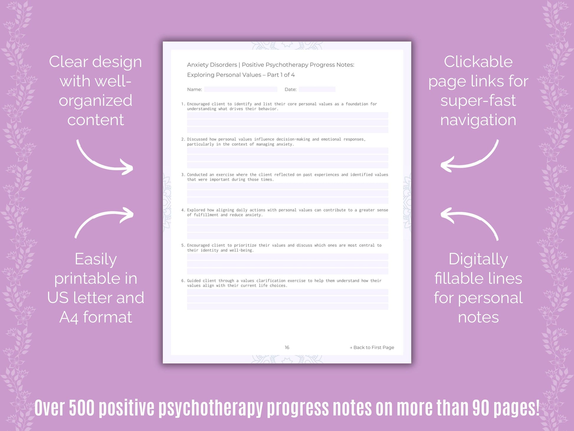 Anxiety Disorders Positive Psychotherapy Counseling Templates
