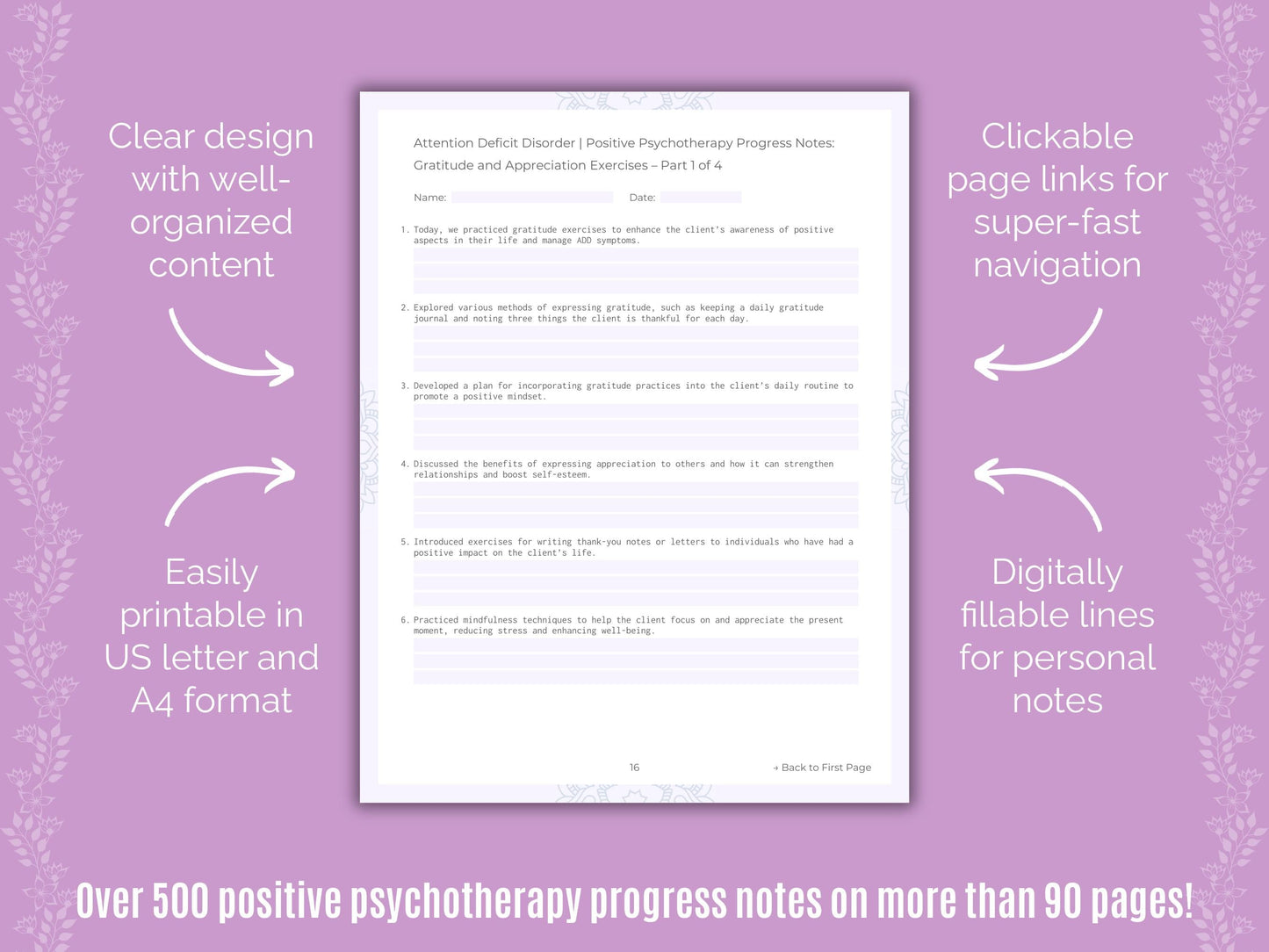 Attention Deficit Disorder (ADD) Positive Psychotherapy Counseling Templates