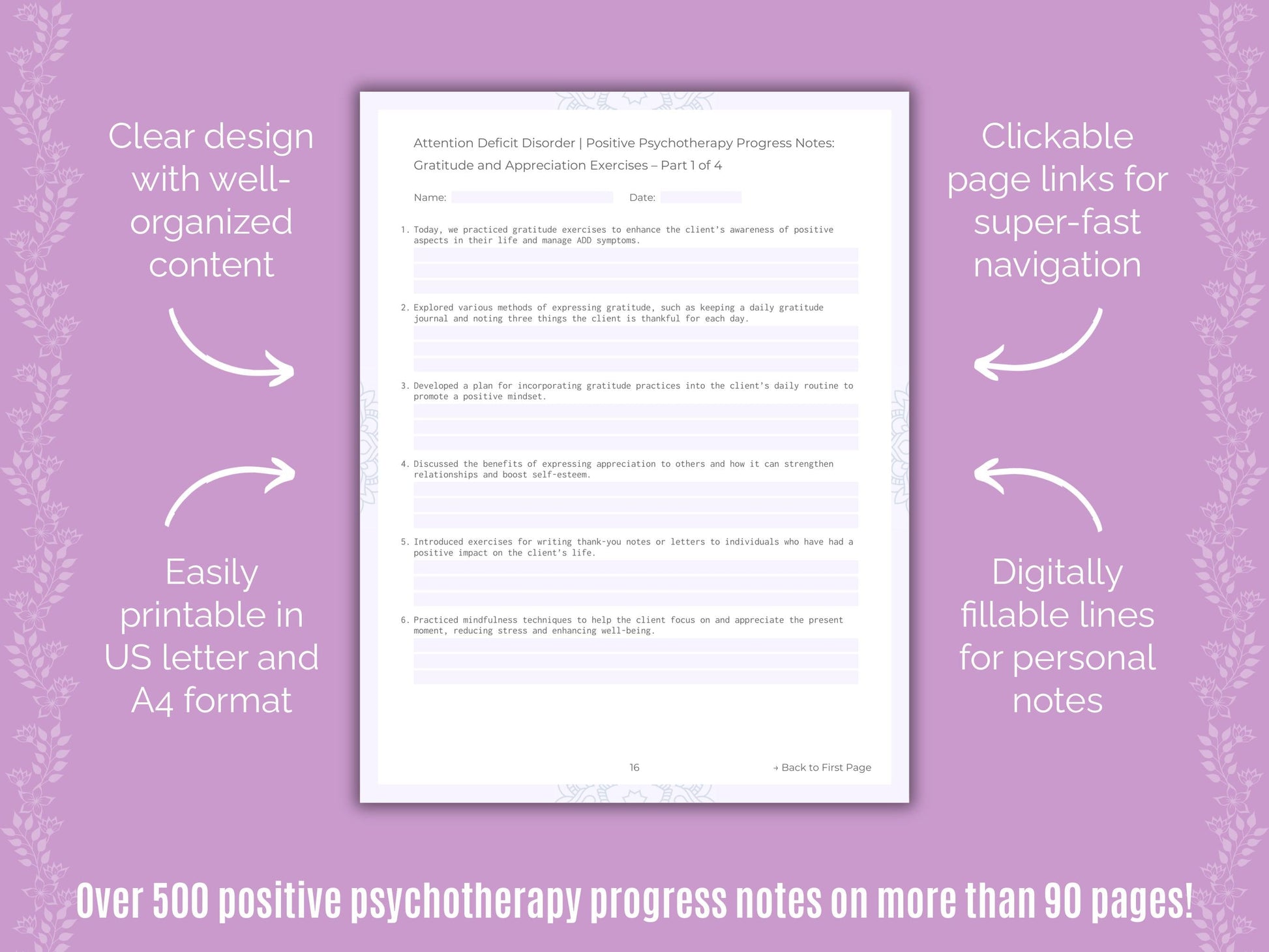 Attention Deficit Disorder (ADD) Positive Psychotherapy Counseling Templates