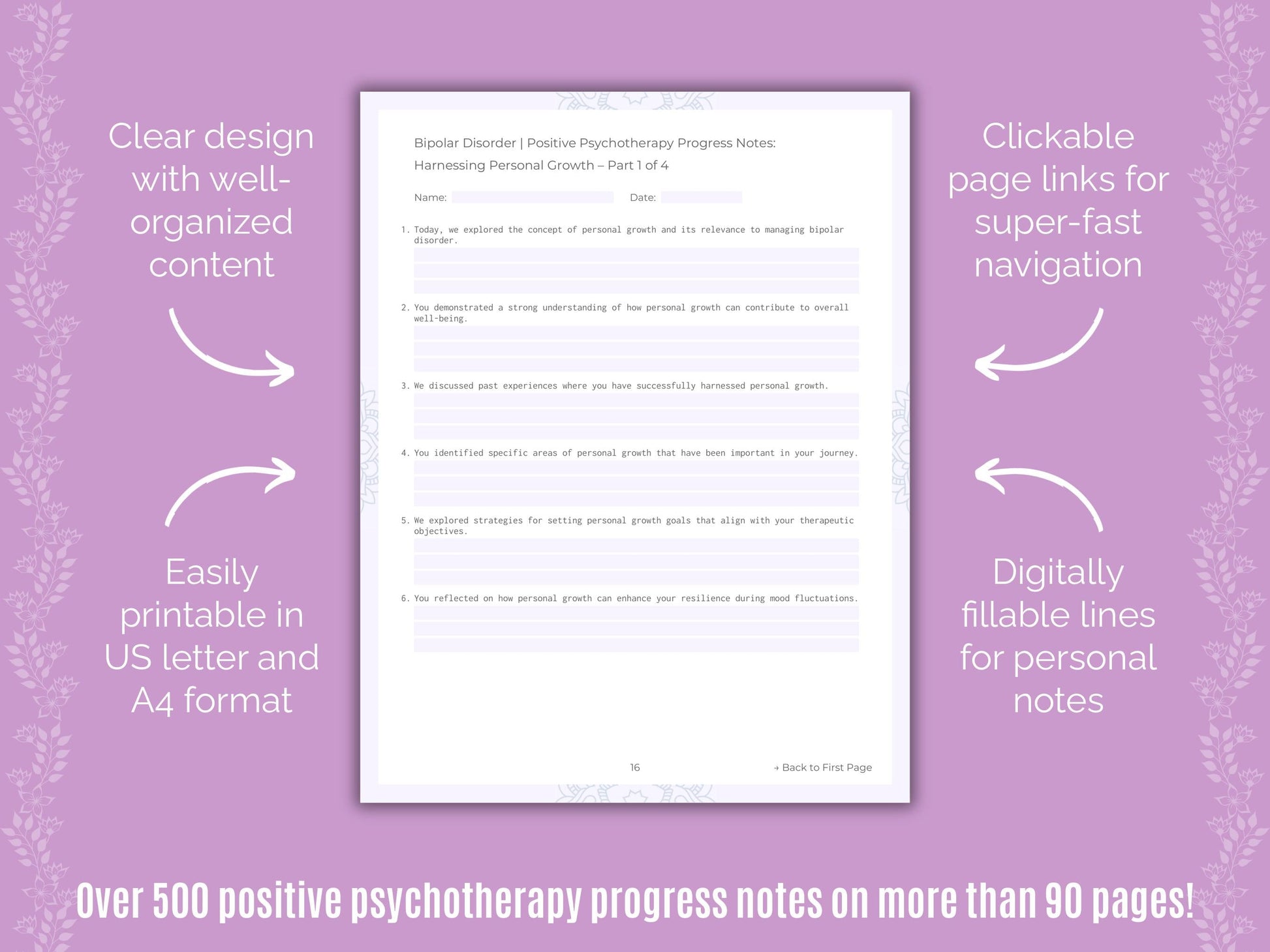 Bipolar Disorder Positive Psychotherapy Counseling Templates
