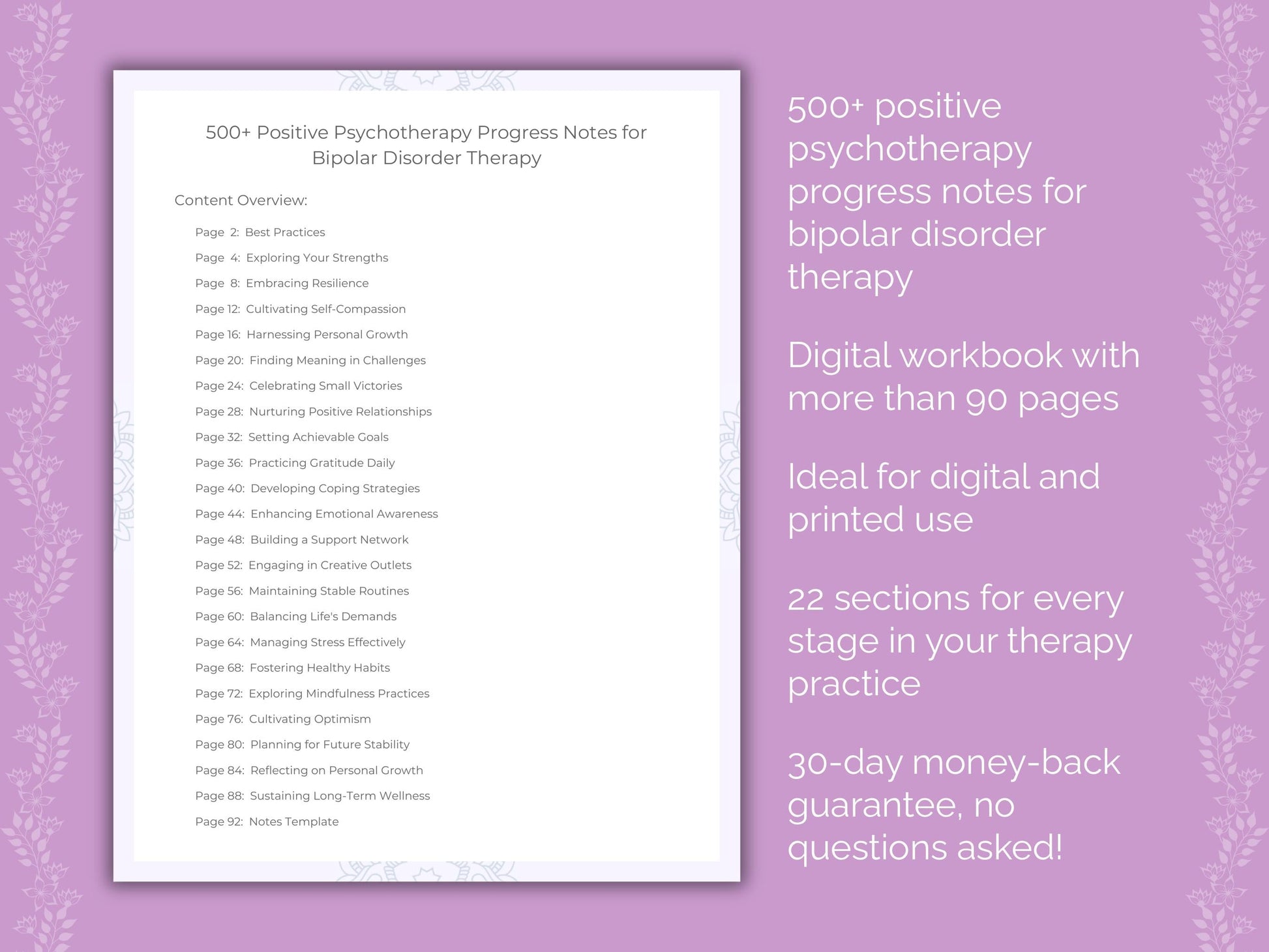 Bipolar Disorder Positive Psychotherapy Therapist Worksheets