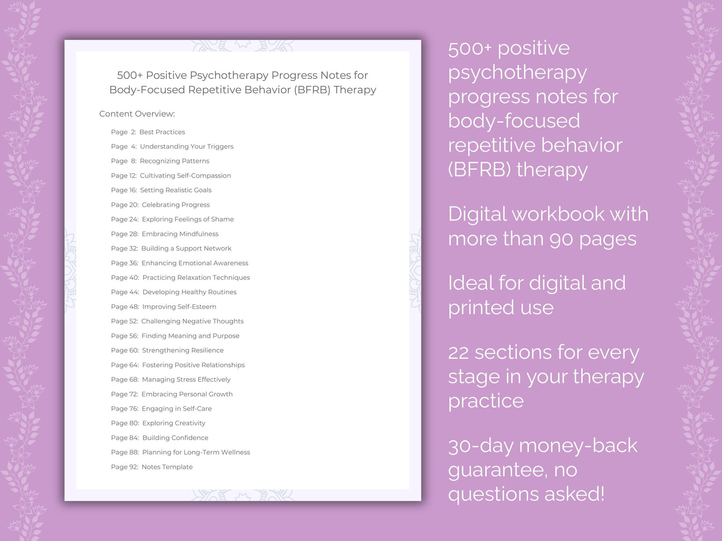 Body-Focused Repetitive Behavior (BFRB) Positive Psychotherapy Therapist Worksheets