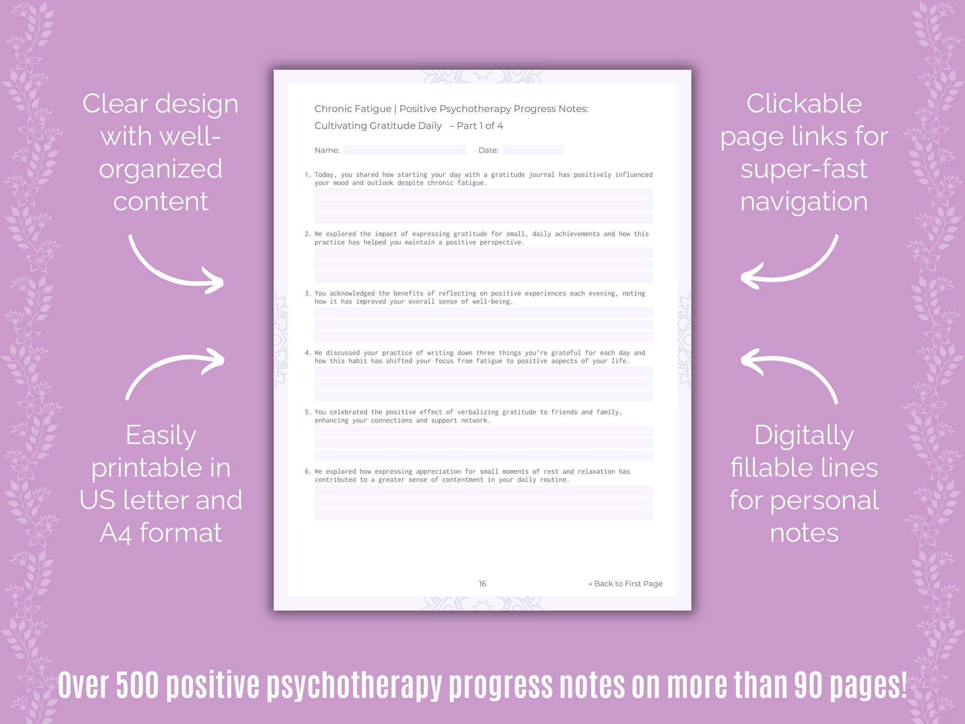 Chronic Fatigue Positive Psychotherapy Counseling Templates