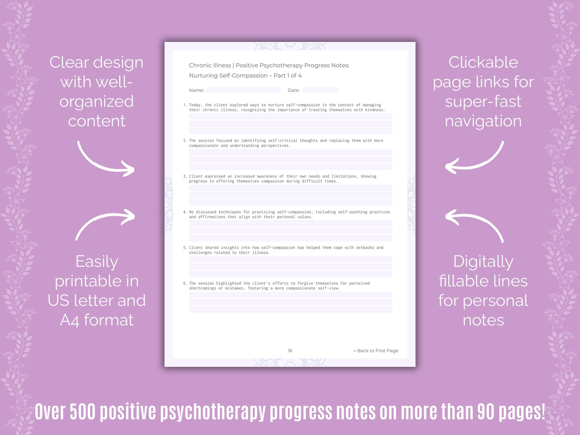 Chronic Illness Positive Psychotherapy Counseling Templates