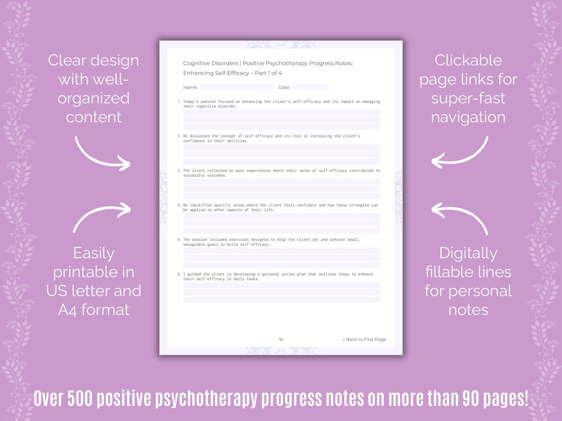 Cognitive Disorders Positive Psychotherapy Counseling Templates